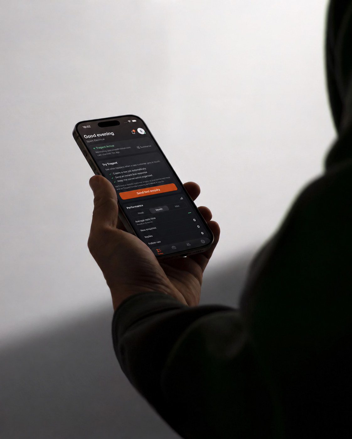 Tragent dashboard displayed on a phone